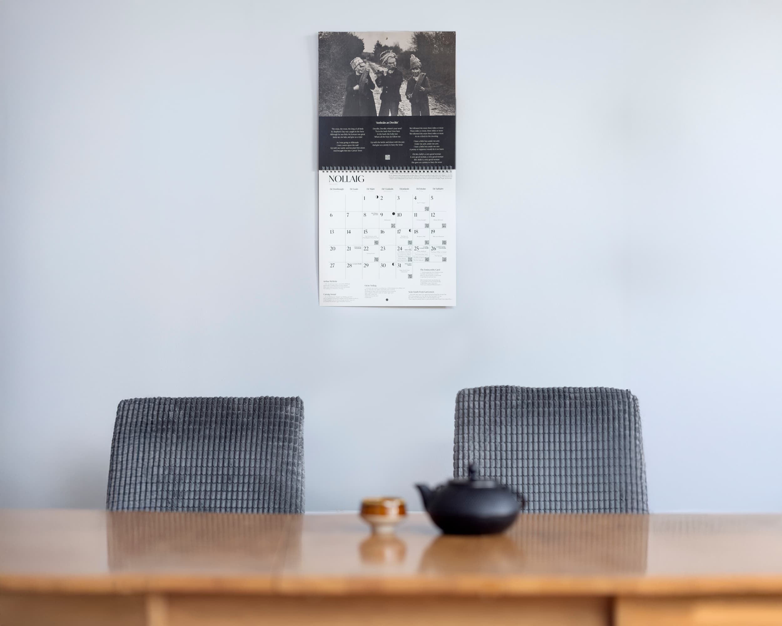Calendar hanging in kitchen